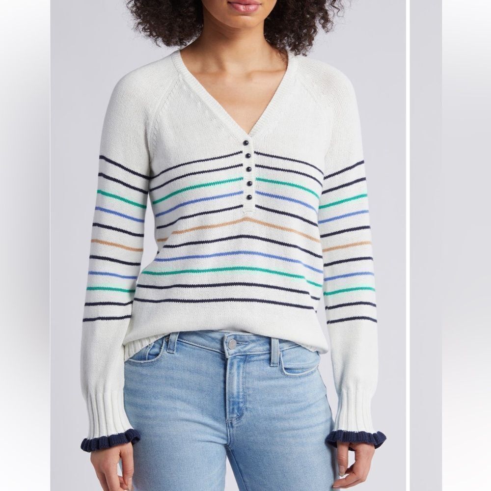 NIC+ZOE Maritime Cotton Multicolor Striped Sweater size Large